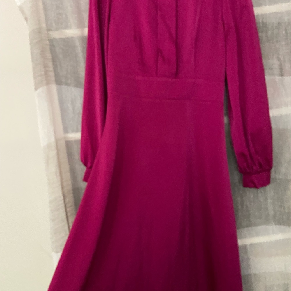 Beautiful silk midi hot pink long sleeves dress.